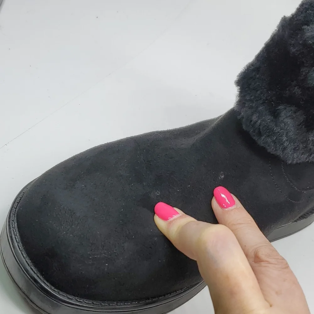 G By Guess Addalyn Black Faux Fur Ankle Strap Ankle Boot
